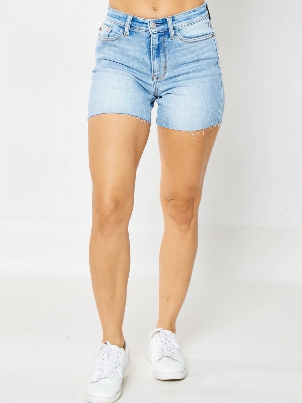 Judy Blue Light Wash Raw Hem Denim Shorts - Picture 1 of 3